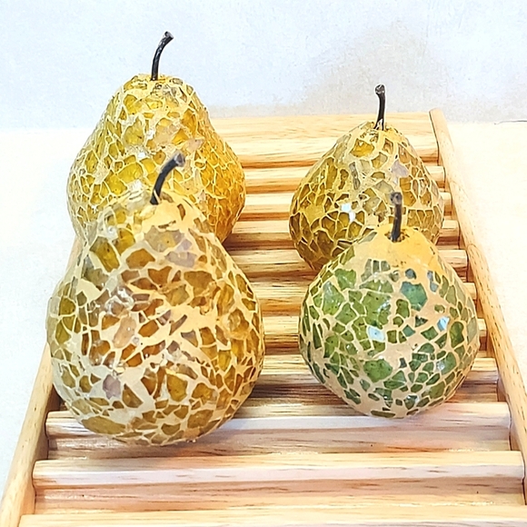 MOSAIC MID CENTURY MODERN GLASS PEAR FRUIT SET OF FOUR - Picture 1 of 7